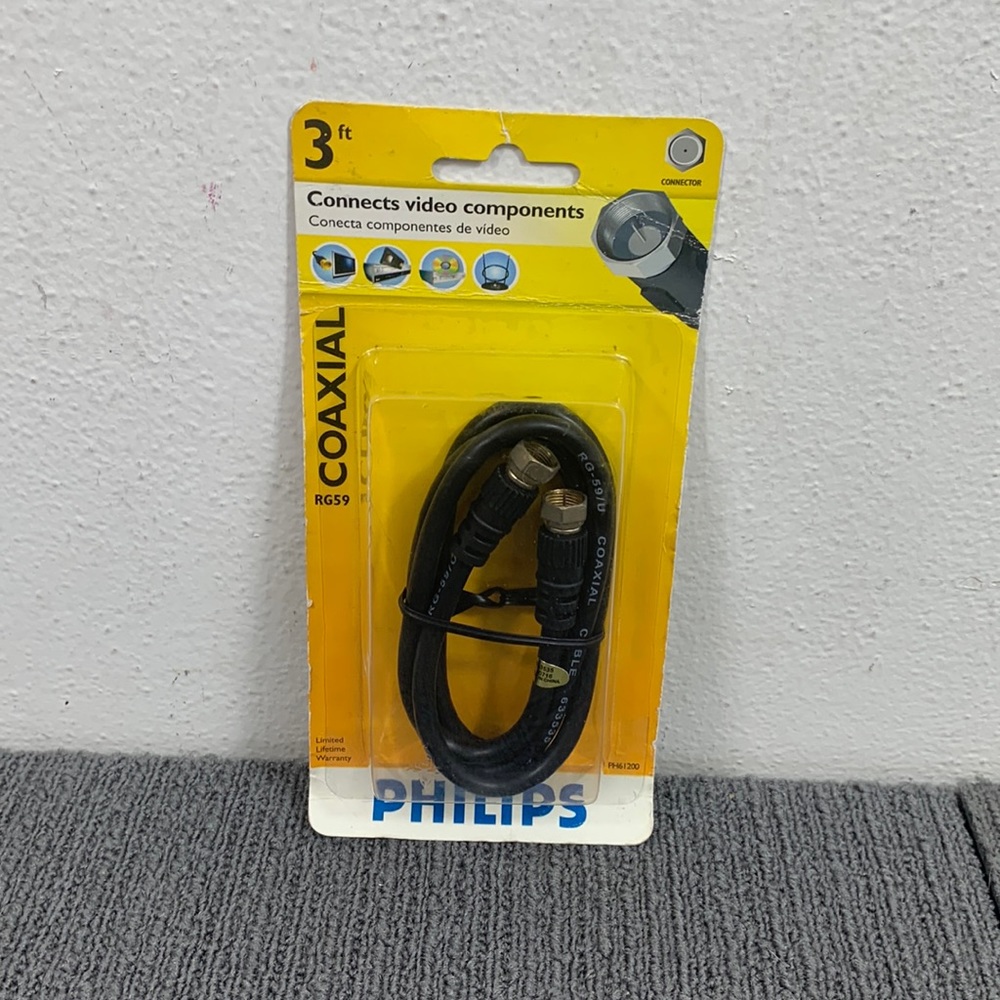 3ft Philips Coaxial RG59 Cable Connects Video Components Black PH61200 New